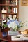 Artificial Flowers with Vase, Blue Silk Hydrangea and Peony Bouquet with Faux Water, Fake Tulips Flower Arrangement for Home Decor, Wedding & Party Table Centerpieces